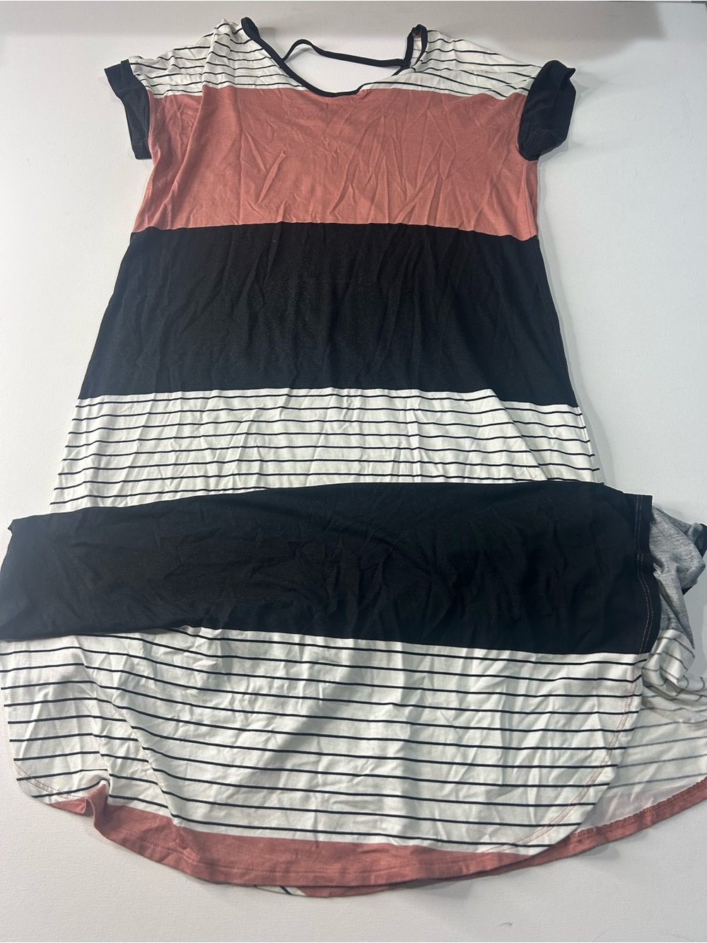 LuLaRoe Striped Colorblock Maxi Dress in Rust, Black & Ivory